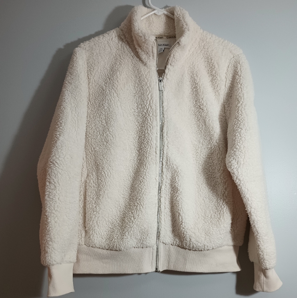 Calvin Klein Cream Teddy Fleece Jacket M - Picture 1 of 11